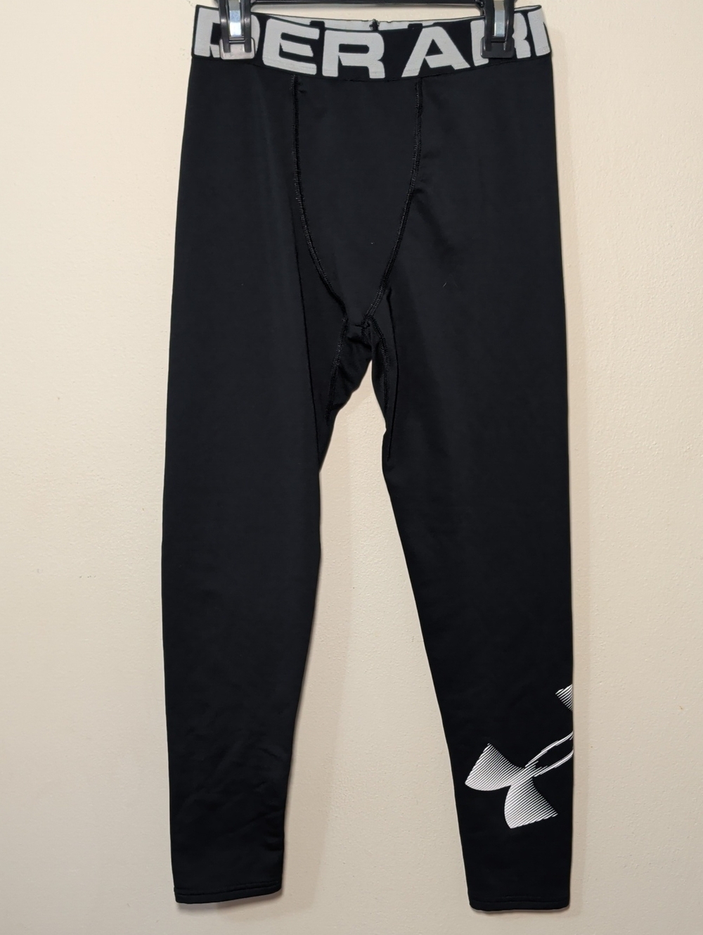 Under Armour ColdGear Compression Pants Black White Football Soccer Boys Size L